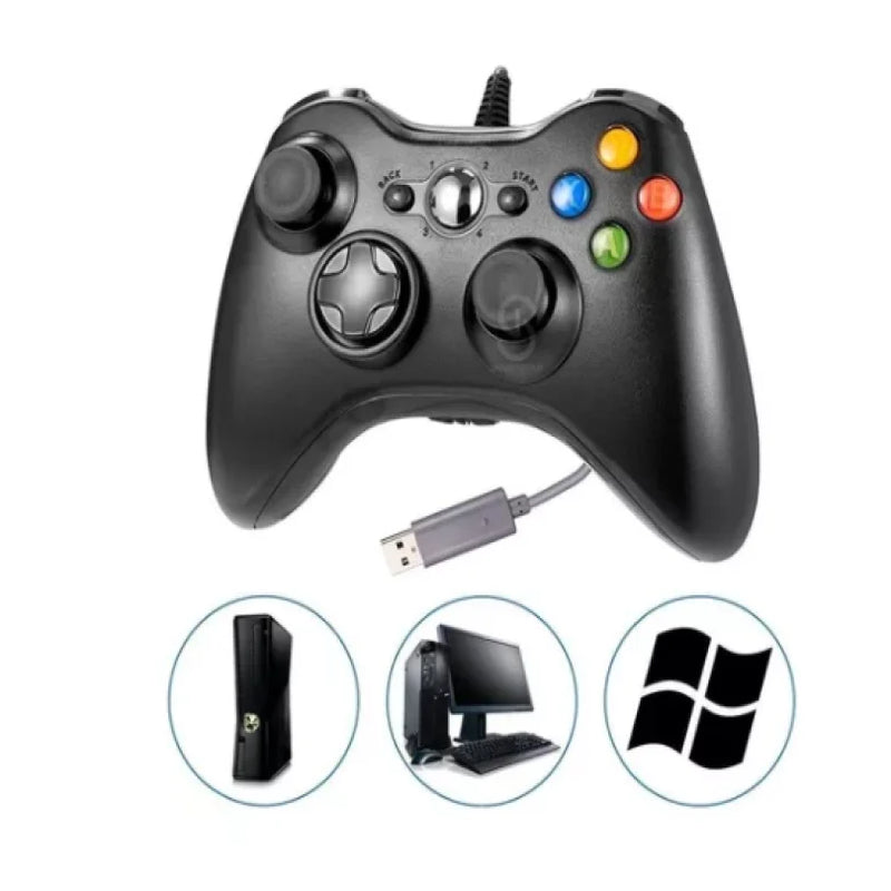 Controle Com Fio 2 em 1 Para Xbox 360 e Pc