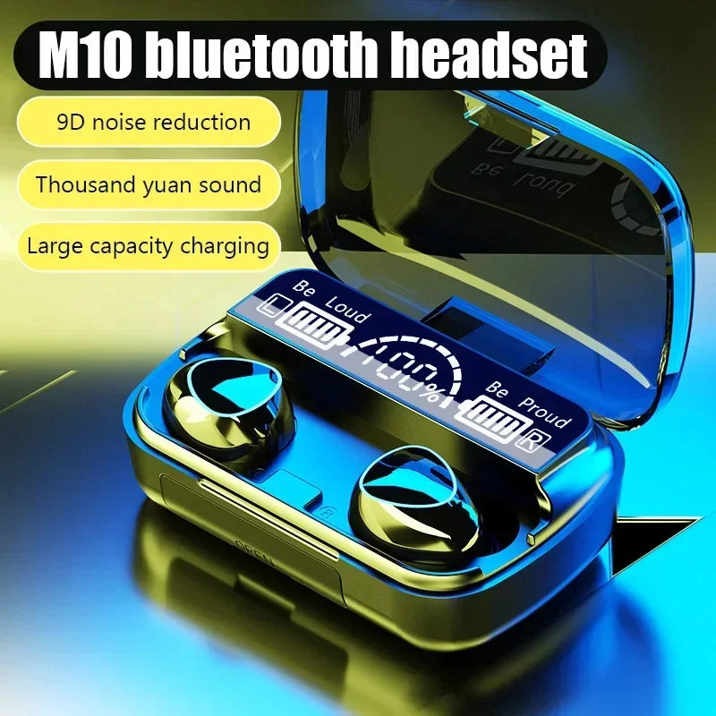 Fones de ouvido Bluetooth com microfone sem fio, com caixa carregadora com visor em LED